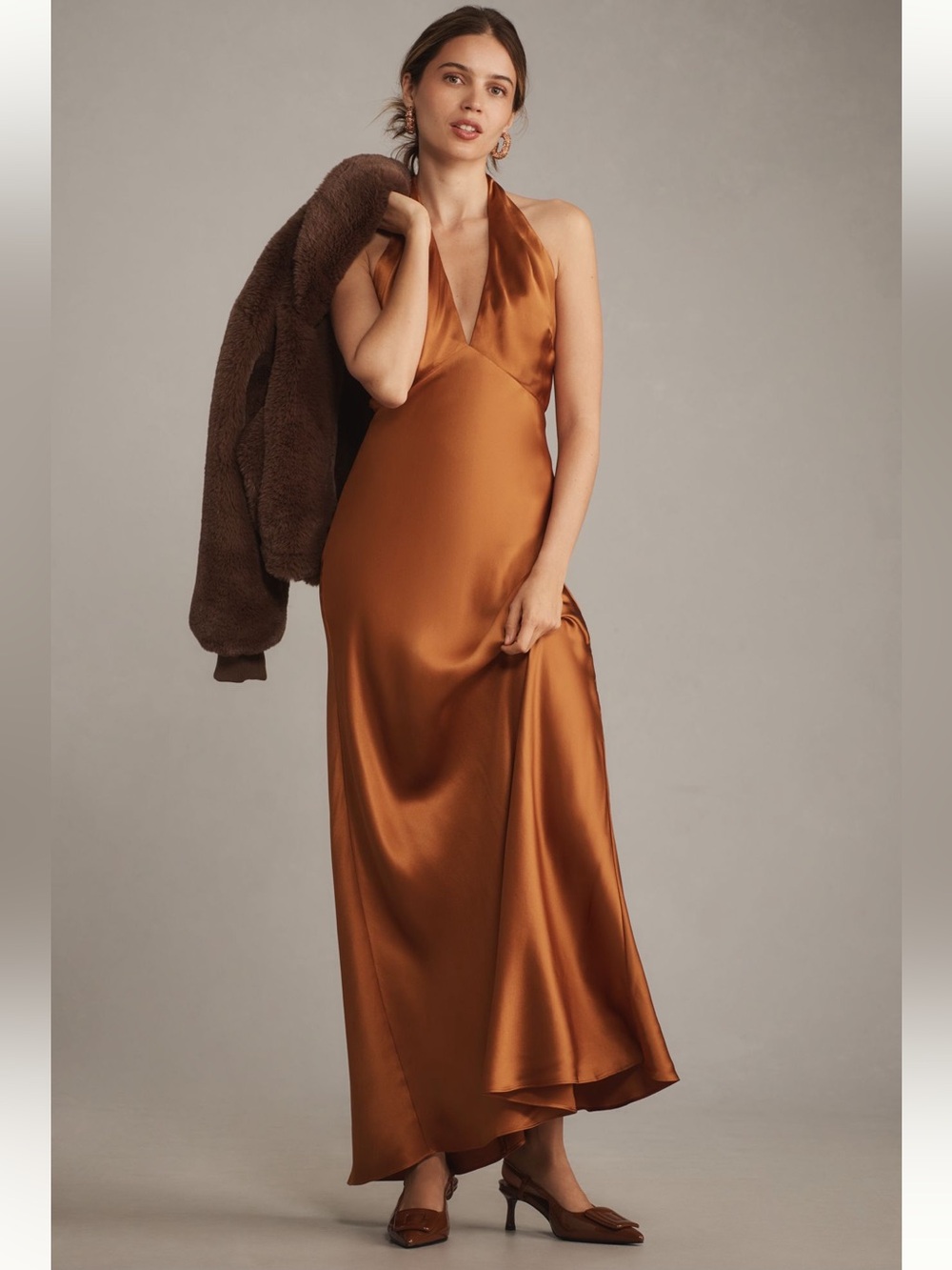 New Reformation Daniela Silk Maxi Dress Copper Size 12 - Picture 8 of 16